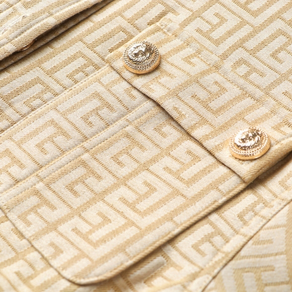 NWT UNBRANDED Beige Jacquard Jacket And Short Matching Set - Picture 8 of 17